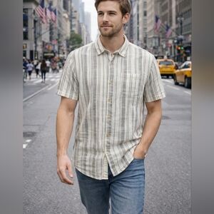 Marine Layer Mens Cotton Size S Striped Short Sleeve Button Up